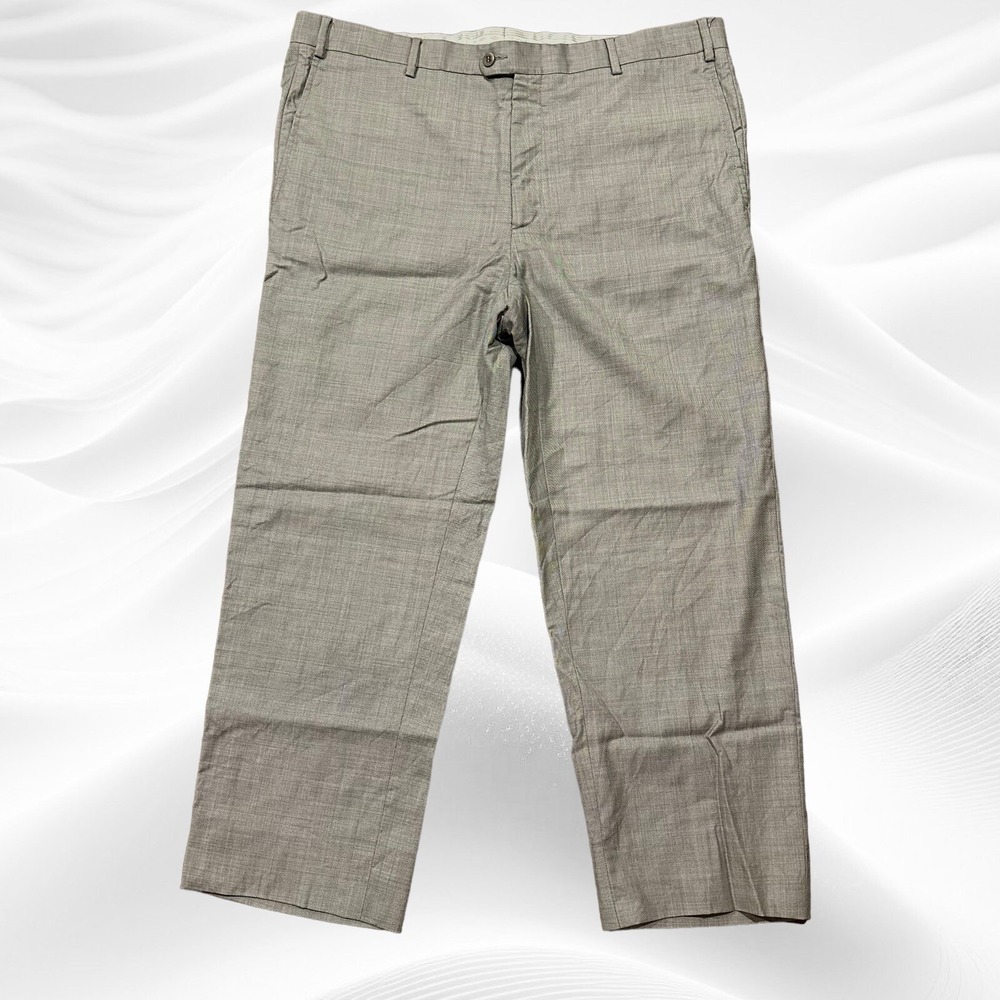 ZANELLA Men's Grey TODD Flat Front Wool Dress Pants 40X26(read) Graph Check(?)